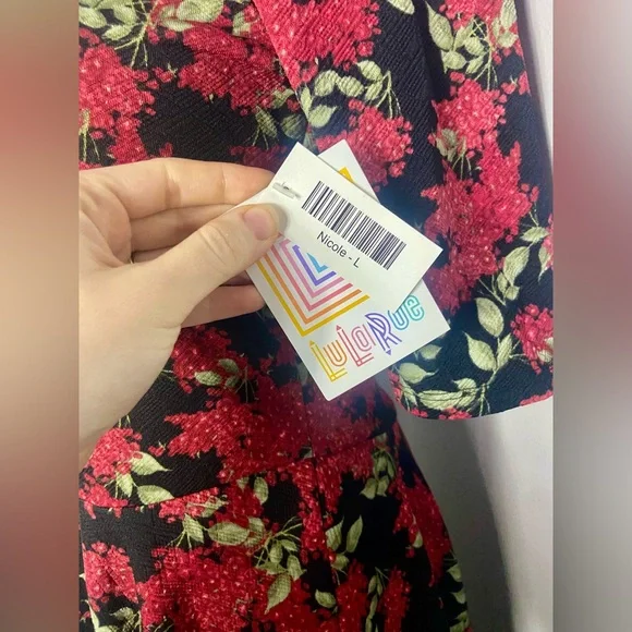 LuLaRoe Nicole Dress Black with Red Florals A-Line - Picture 4 of 7